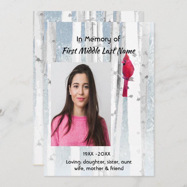 Celebration of Life Service Invite Cardinal Bird (Front/Back)