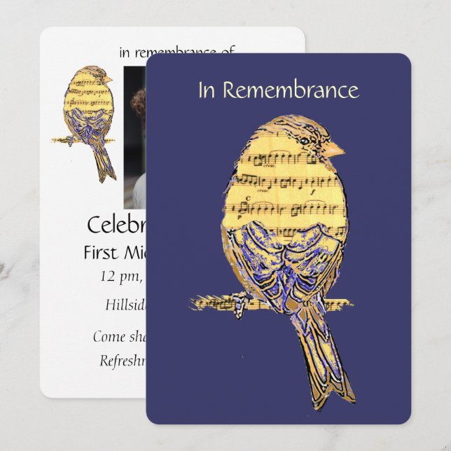 Celebration of Life Service Invite Music Song Bird (Front/Back)