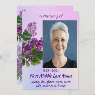 Celebration of Life Service  Lilac Garden Flower  Invitation