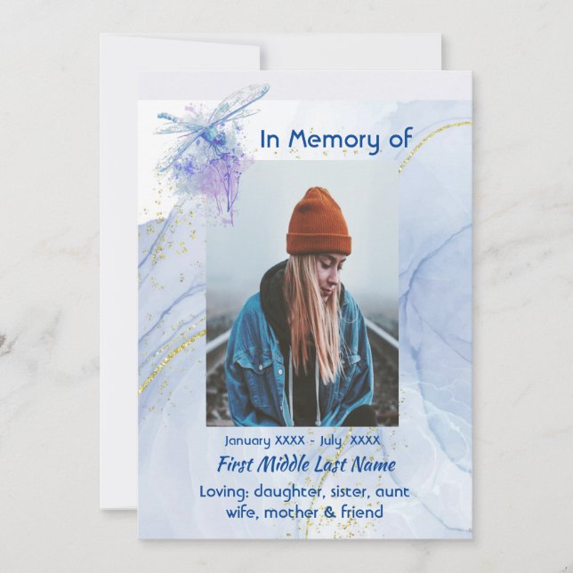 Celebration of Life Service Memorial Dragonfly  Invitation (Front)