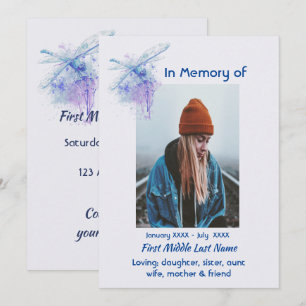Celebration of Life Service Memorial Dragonfly Invitation