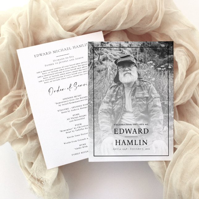 Celebration of Life Service Memorial Program  Invitation (Celebration of life funeral service program, order of service, photo card)