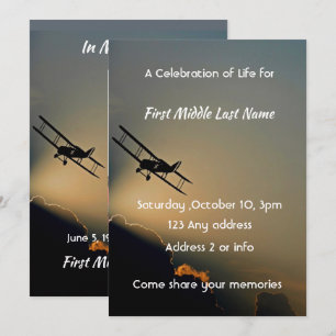 Celebration of Life Service Pilot Aeroplane Flying Invitation