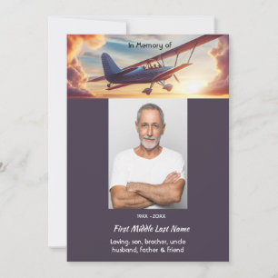 Celebration of Life Service  Pilot Flying Sunset Invitation