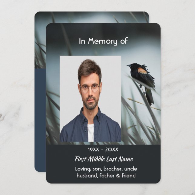 Celebration of Life Service Red-wing Blackbird Invitation (Front/Back)