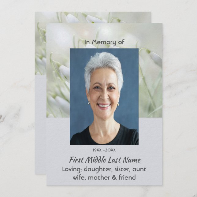 Celebration of Life Service Snowdrop Flowers Invitation (Front/Back)