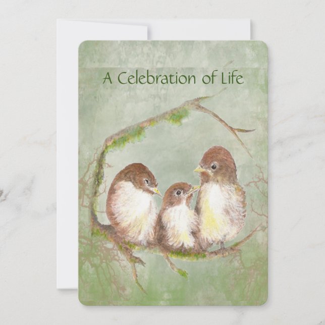 Celebration of Life Service Sparrow Bird Family Invitation (Front)