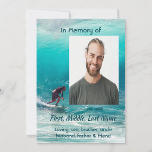 Celebration of Life Service  Wave Surfer Water Invitation