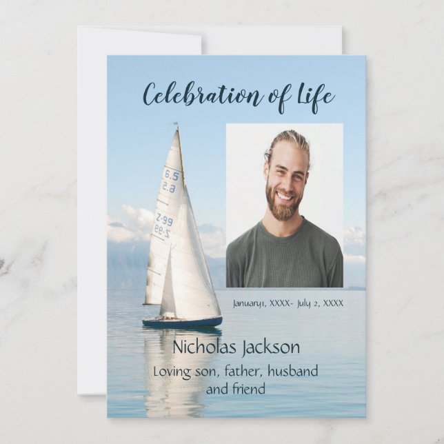 Celebration of Life Service with Sailboat Sailing Invitation (Front)