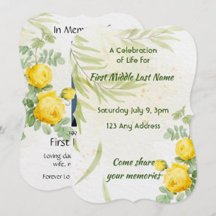 Celebration of Life Service Yellow Roses Flowers Invitation