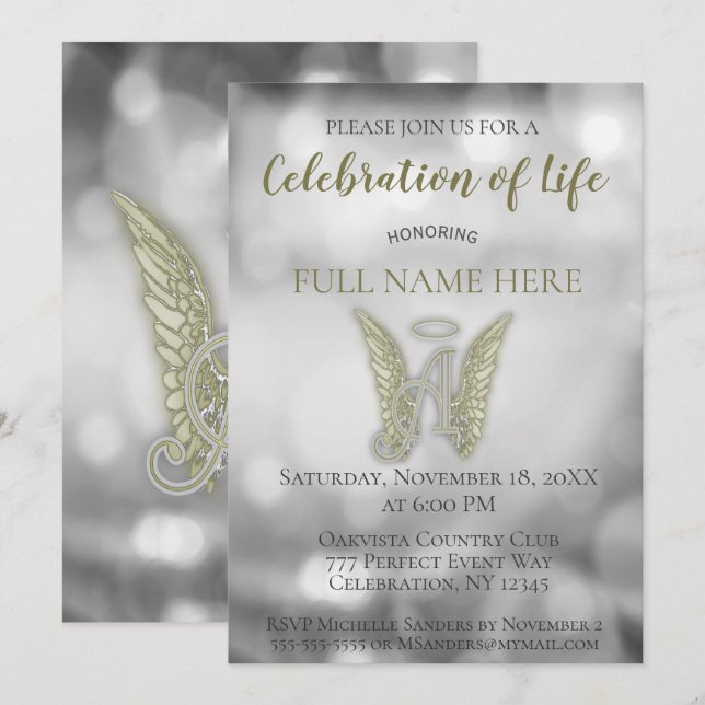 Celebration of Life - Silver and Gold Invitation (Front/Back)