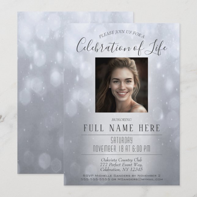 Celebration of Life - Silver Memorial Invitation (Front/Back)