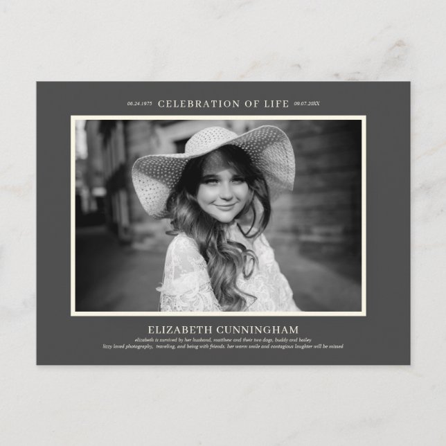 Celebration of Life Simple Chic Elegant Photo Invitation Postcard (Front)