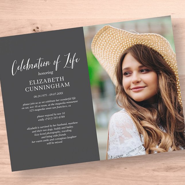 Celebration of Life Simple Chic Elegant Photo Invitation Postcard (Creator Uploaded)