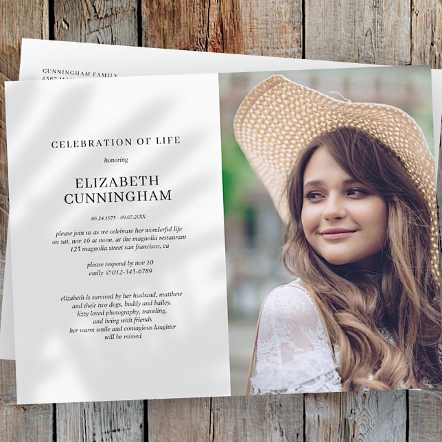 Celebration of Life Simple Chic Elegant Photo Invitation Postcard (Creator Uploaded)