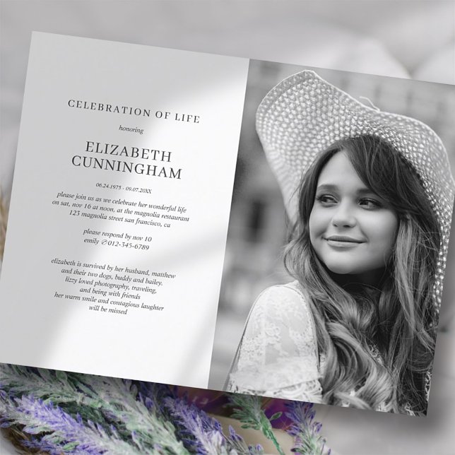 Celebration of Life Simple Chic Elegant Photo Invitation Postcard (Creator Uploaded)