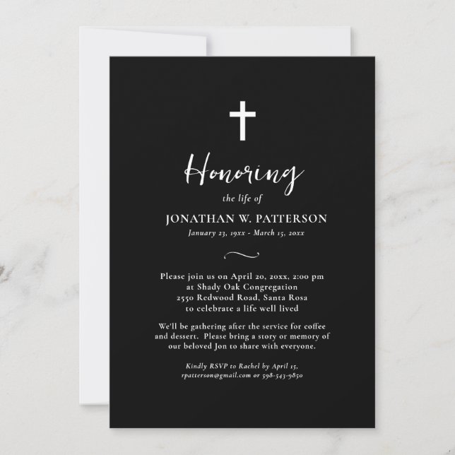 Celebration of Life,Simple Cross, Funeral Wake Invitation (Front)