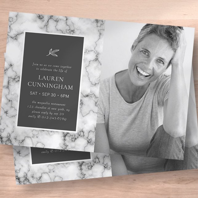 Celebration of Life Simple Elegant Marble Photo Invitation (Creator Uploaded)