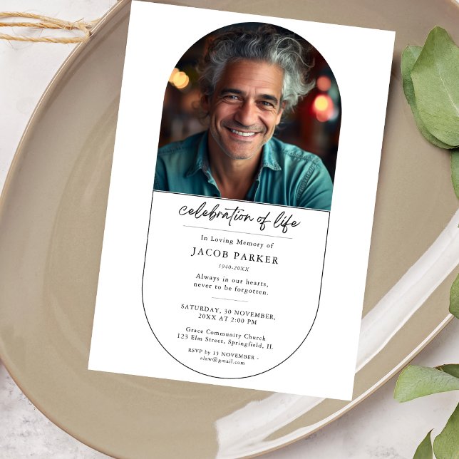Celebration Of Life Simple Funeral Arch Photo Invitation (Creator Uploaded)