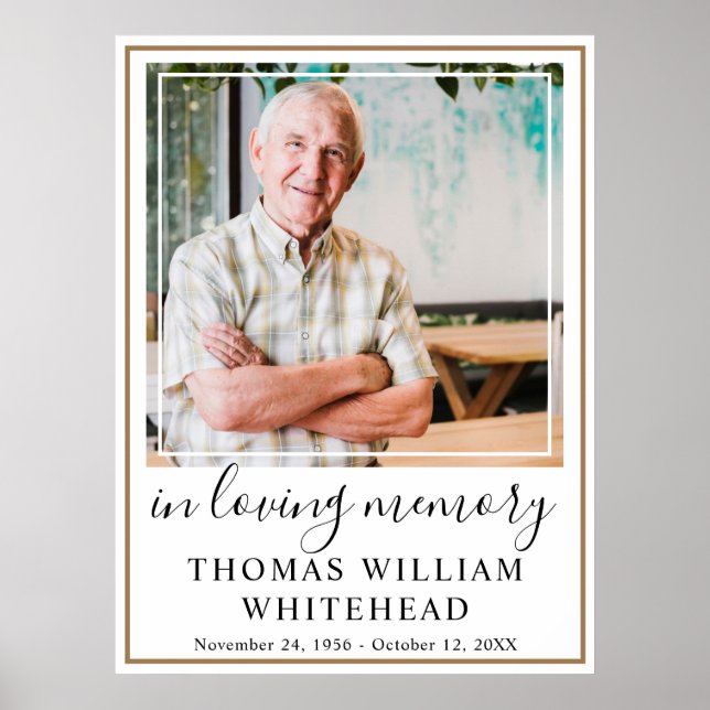 Celebration of Life Simple Gold Frame Photo Poster (Front)