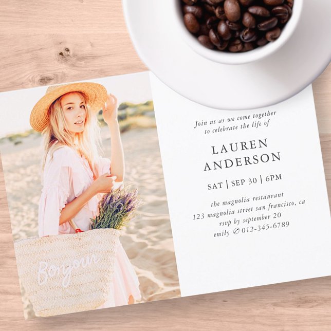 Celebration of Life Simple Modern Chic Photo Invitation (Creator Uploaded)