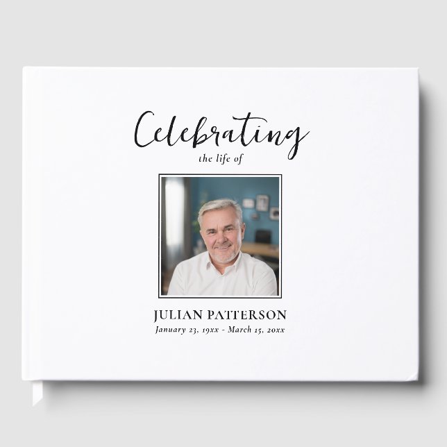Celebration of Life Simple Photo, Custom Funeral Guest Book (Front)