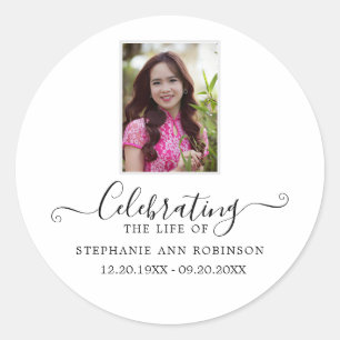 Celebration of Life Simple Photo Funeral Memorial Classic Round Sticker