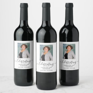 Celebration of Life Simple Photo Funeral Memorial  Wine Label