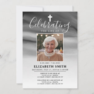 Celebration of Life Slate Grey Ombre Photo Funeral Invitation