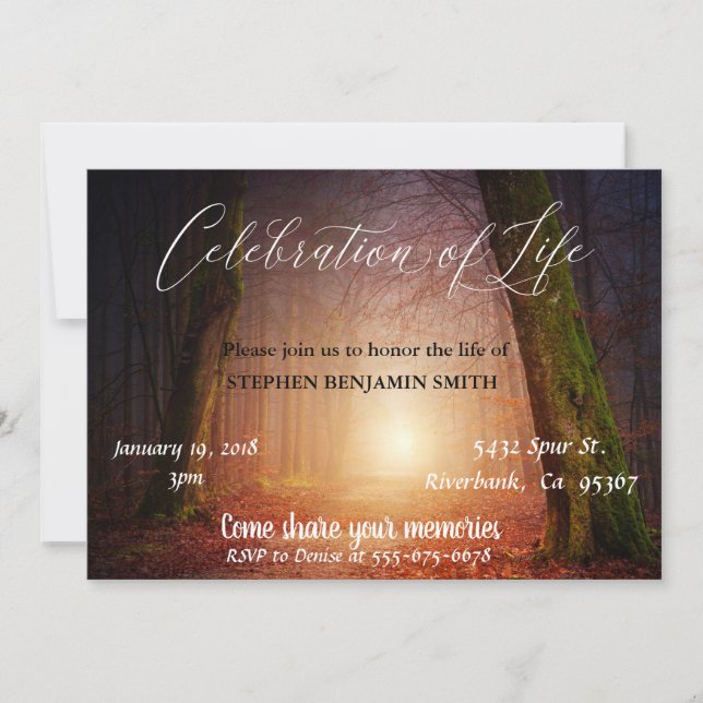 Celebration of Life Sunrise Sunset Trees Forest Invitation (Front)
