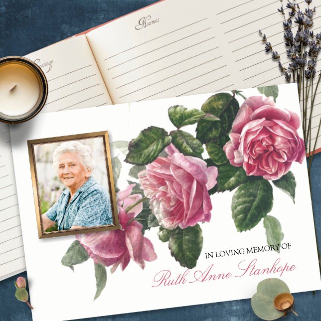 Celebration of Life Tea Rose Memorial Loss Funeral Guest Book (funeral guest books, sympathy, celebration of life, in loving memory, memorial service, remembrance,)