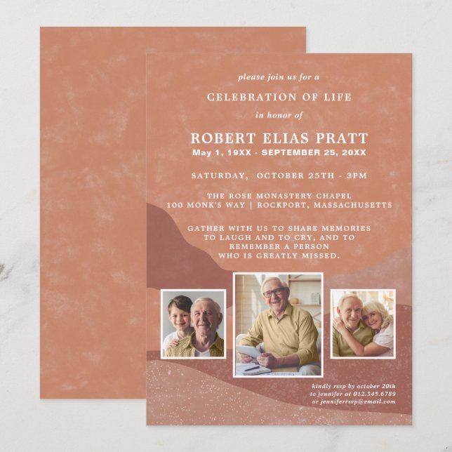 Celebration of Life Terracotta Boho Landscape  Invitation (Front/Back)
