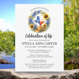 Celebration of Life Texas Bluebonnet Funeral  Invitation