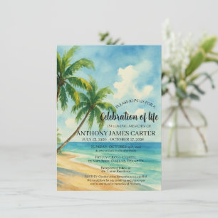 Celebration of Life Tropical Beach Funeral Invitation