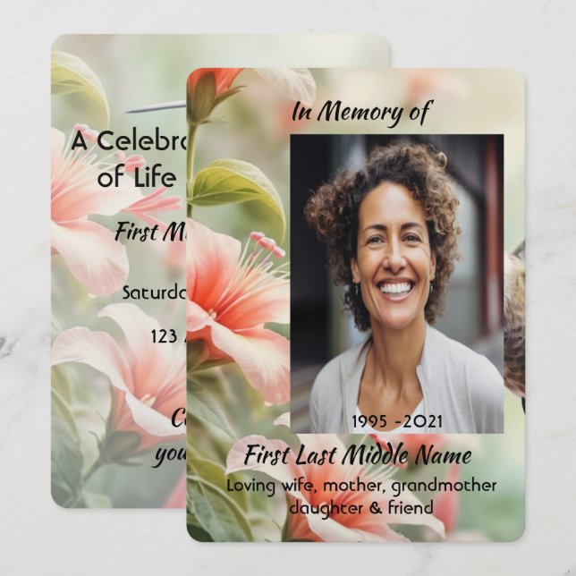 Celebration of Life Tropical Flower Hummingbird Invitation (Front/Back)