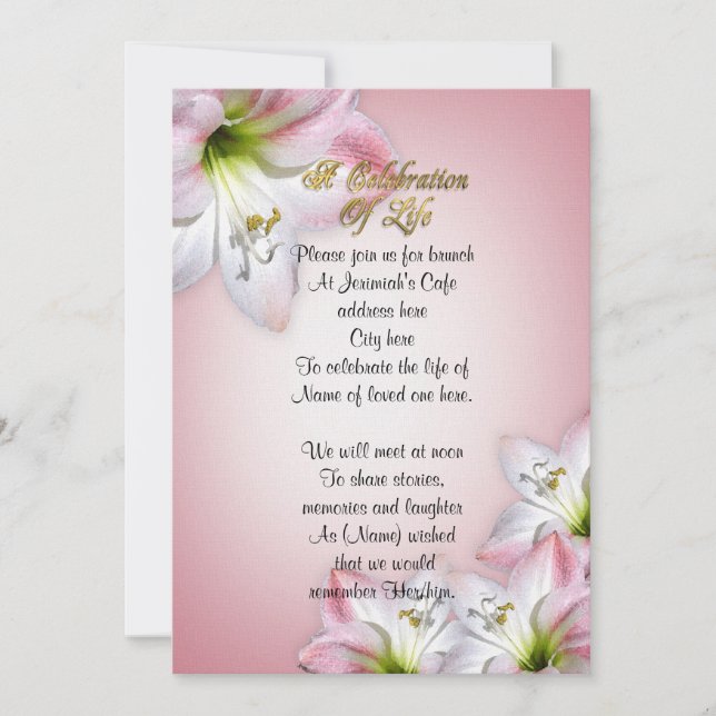 Celebration of life watercolor amaryllis invitation (Front)