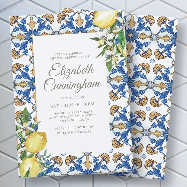 Celebration of Life Watercolor Mediterranean Tiles Invitation (Creator Uploaded)
