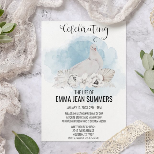 Celebration of Life White Dove Watercolor  Invitation (Creator Uploaded)