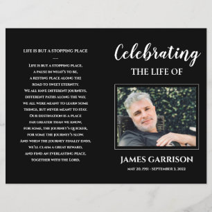 Celebration of Life White On Black Funeral Program