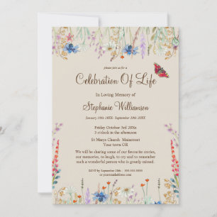 Celebration of Life Wildflower & Butterfly Invitation