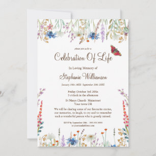 Celebration of Life Wildflower & Butterfly Invitation