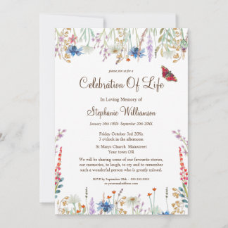 Celebration of Life Wildflower & Butterfly Invitation