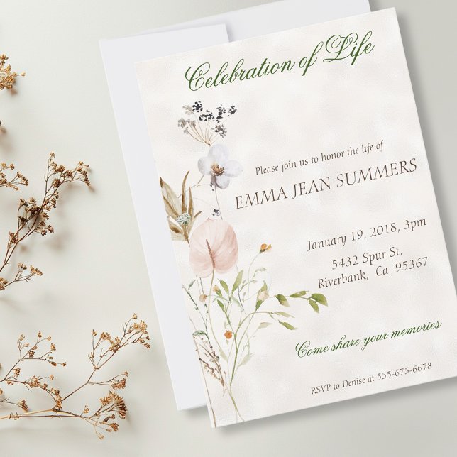 Celebration of Life Wildflower Watercolor  Invitation (Creator Uploaded)