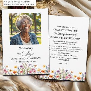 Celebration Of Life Wildflowers Photo Funeral Invitation