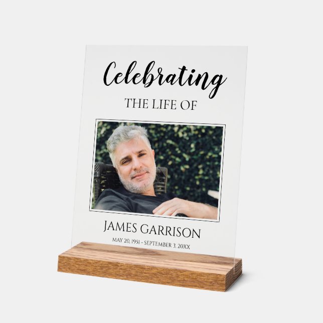 Celebration Of Life with A Photo Memorial Acrylic Sign (Angle)