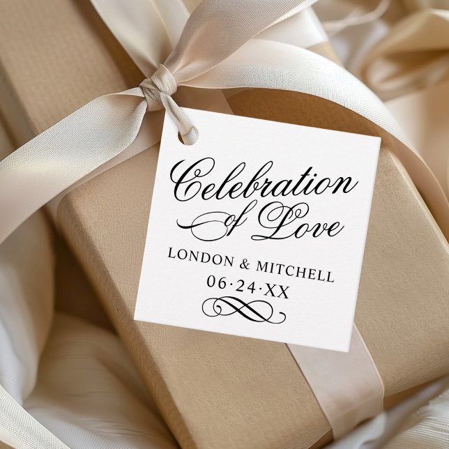 Celebration of Love Black Calligraphy Monogram Favour Tags (Creator Uploaded)
