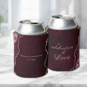 Celebration of Love Burgundy Agate Wedding Can Cooler
