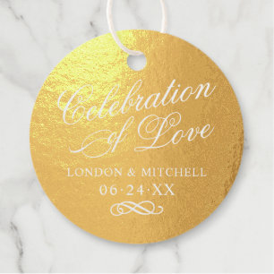Celebration of Love Elegant Wedding Monogram Gold Favour Tags