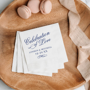 Celebration of Love Navy Blue Wedding Monogram Napkin