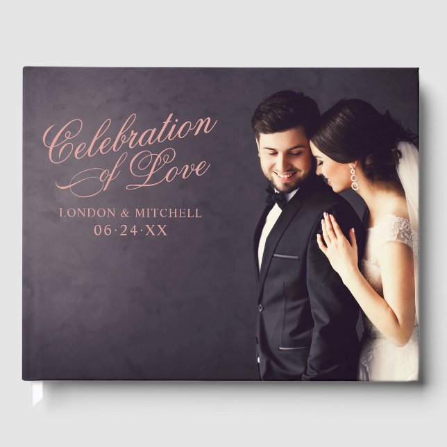 Celebration of Love Rose Gold Wedding Photo Guest Book (Front)